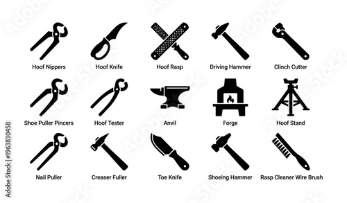 Essential farrier tools: hoof nippers, anvil, forge, and more