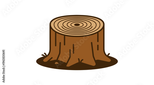 Minimal flat vector icon of tree stump with visible rings after illegal cutting  