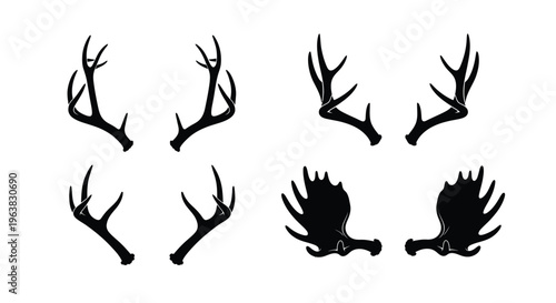 Collection of various deer and moose antler silhouettes vector graphic designs for nature concepts