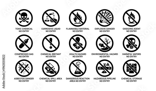 Safety warning signs for hazardous materials and environmental risks