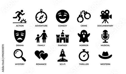 Icons representing various movie genres including comedy, crime, fantasy, and sci-fi
