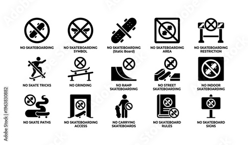 No skateboarding symbols and signs collection