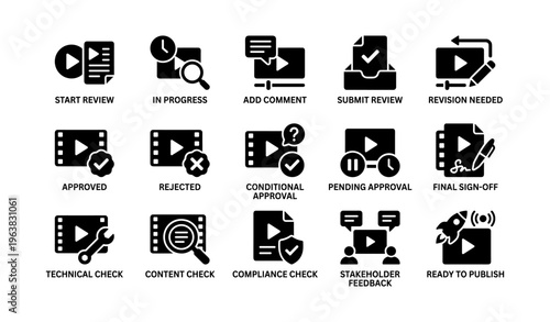 Workflow icon set for review and approval process management