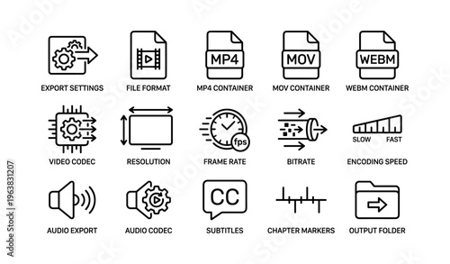 Media file settings and formats icons overview