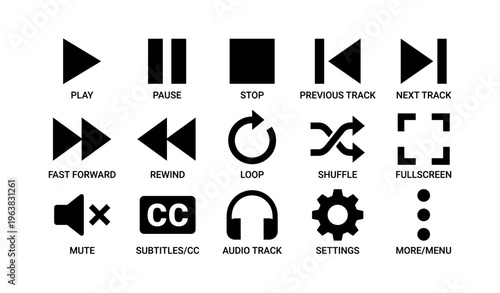 Multimedia playback icons for audio and video control functions