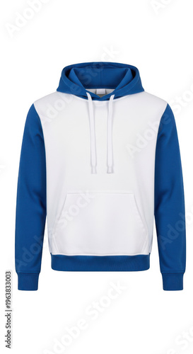 White and blue navy hooded sweatshirt with drawstring closure