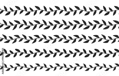 Vines with curls and leaves isolated on white background