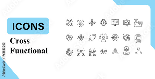 Cross Functional Team Line Icons Set – Collaboration, Teamwork, Workflow Outline Icons