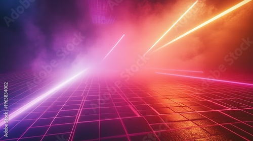 Abstract neon lights creating a futuristic grid pattern background design