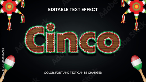 cinco de mayo editable text effect with stars pinata and maracas