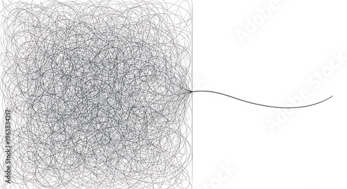 Abstract Hand Drawn Scribble Tangled Lines to One Straight Line Concept