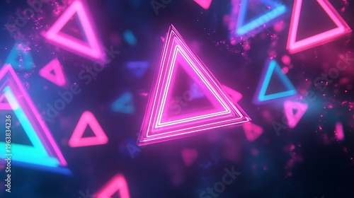 Abstract neon triangles against dark background with vibrant color gradients