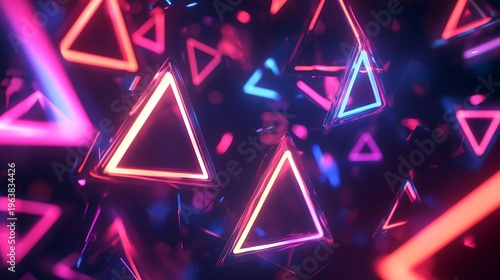 Abstract neon triangles glowing in dark space for modern designs