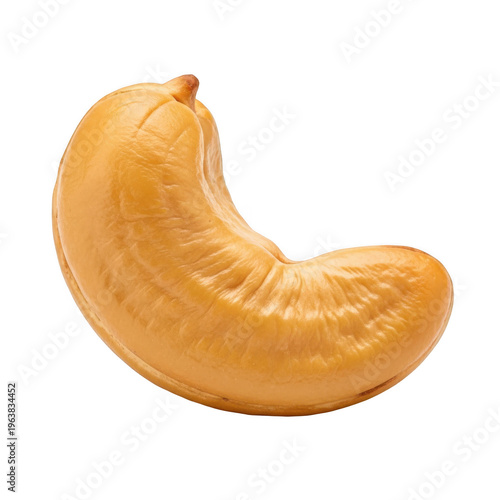 A single whole cashew nut with a smooth, light brown outer shell