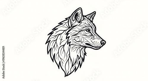 Hand Drawn Wolf Head Line Art Illustration on White Background