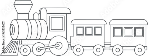 Vintage steam train locomotive with passenger cars