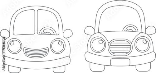 Line drawings of two cars facing forward
