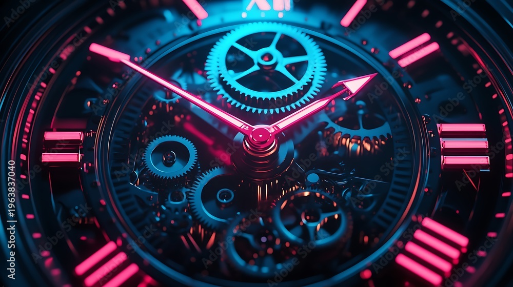 Fototapeta premium Close up of a mechanical watch with gears and hands showcasing time