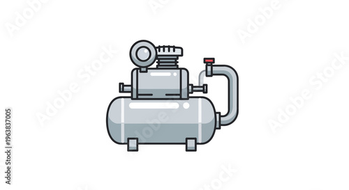 Air Compressor Vector Illustration - Flat Design Industrial Equipment Graphic for Workshop, Construction, and Power Tools Niche