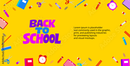 Landscape Flat back to school sales background vector yellow backdrop