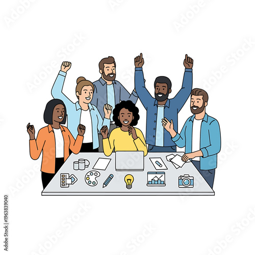 a diverse team of creative professionals celebrating success collaboration and innovation at a business meeting