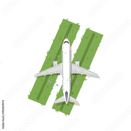 airplane top view on green grass runway a simple vector illustration for aviation and travel concepts