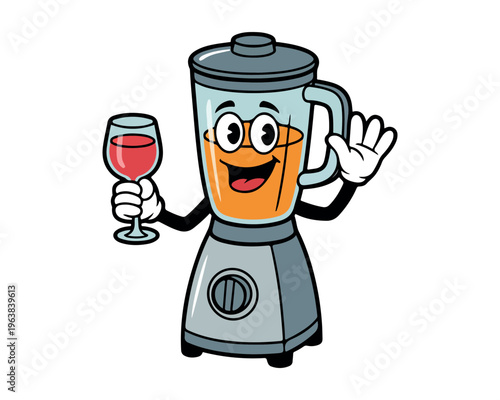Blender Cartoon Character Holding Juice Glass, Kitchen Appliance Mascot Illustration
