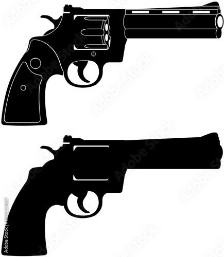 Monochrome revolver silhouettes vector pictogram set