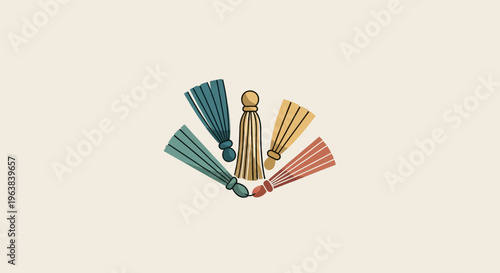 Colorful Tassels on a Beige Background