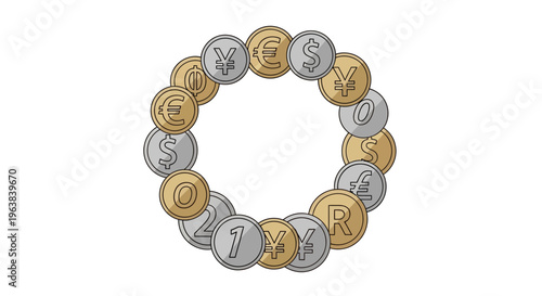 International Currency Coins Arranged In A Circle
