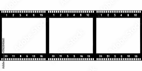 A black and white filmstrip with frame numbers and sprocket holes