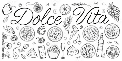 Dolce vita an artistic arrangement of food and botanical illustrations