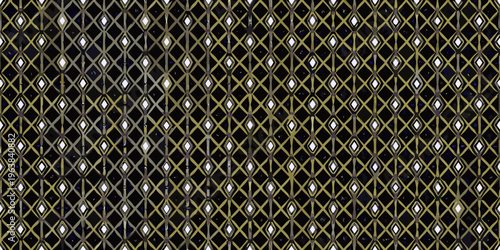 Intricate geometric pattern with diamond shapes in gold and dark tones