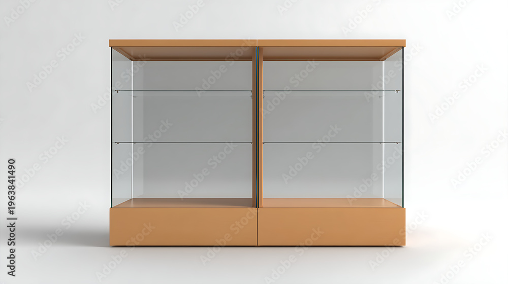 Fototapeta premium A large wooden cabinet with two shelves and glass doors