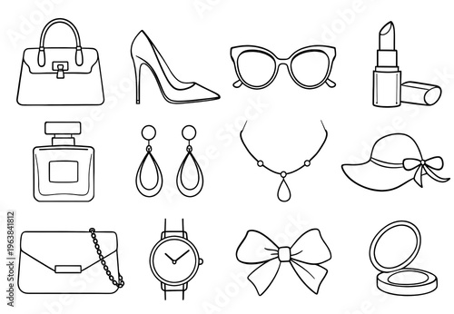 Fashion Accessories Icons Set for Women Vector