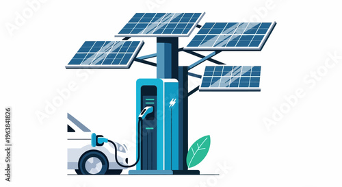 Electric car charges at solar powered station