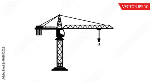 Black silhouette of construction crane.