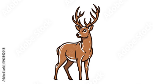Brown Deer with Large Antlers Standing.