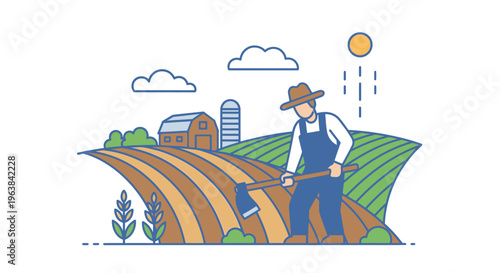 Man wearing blue overalls farming outdoors.