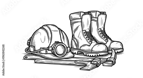 Mining equipment and protective gear.