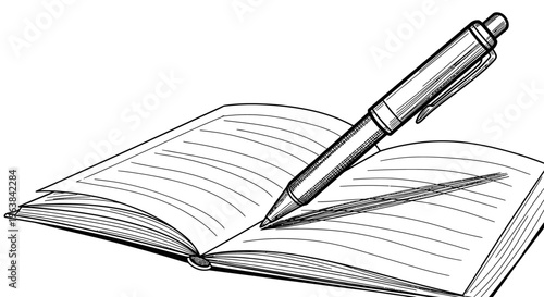 Pen and pencil on open book.