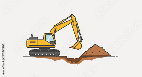 Yellow excavator digging into ground.