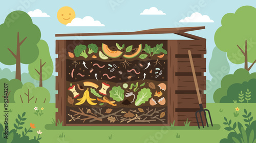 Compost Bin Filled with Organic Waste for Recycling and Decomposition.