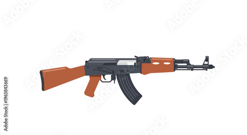 Assault Rifle Vector Illustration with Flat Design Style, Isolated on White Background for Military, Security, and Conflict Concepts