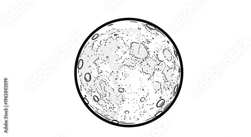 Black and white moon illustration.