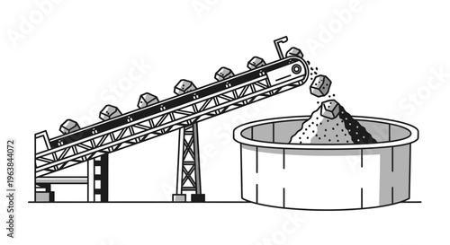 Industrial conveyor belt and storage tank.
