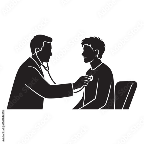 Doctor conducting medical checkup using stethoscope on male patient silhouette