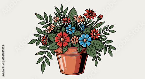 Colorful flowers in a pot plant 1.