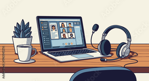 Headphones and laptop on desk.