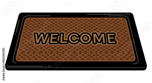 Welcome mat with black border.